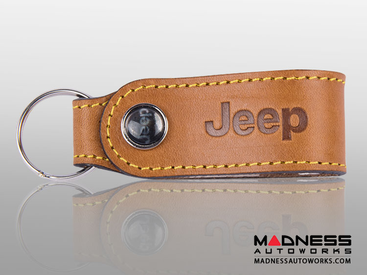 Jeep Keychain - Brown Leather Band w/ Embossed Jeep Logo